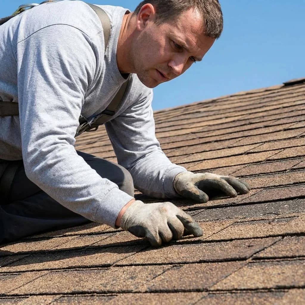 Patriot Roofing inspector checking shingles in Birmingham